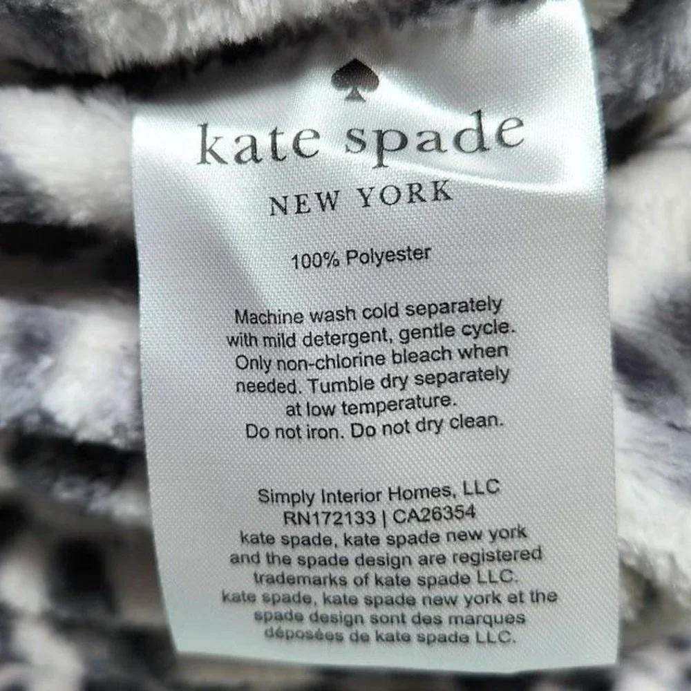 Kate Spade New York Leopard Floral Plush Throw Blanket Grey White 60x70 NEW